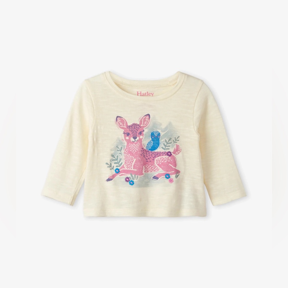 HATLEY Sweet Fawn Long Sleeve Graphic Tee (Baby) - White/Cream - Size 3-6 Months